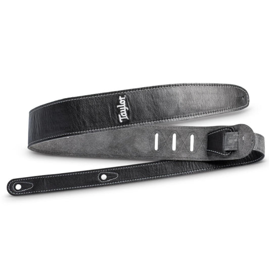 Taylor 2.5" Black Leather Guitar Strap - Suede Back