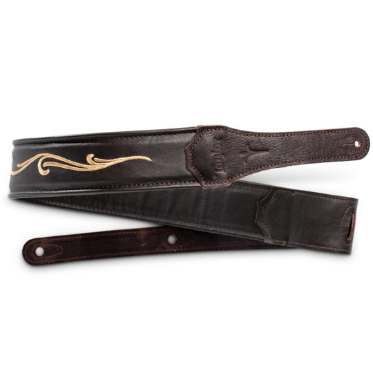 Taylor Spring Vine 2.5" Embroidered Leather Guitar Strap - Chocolate Brown