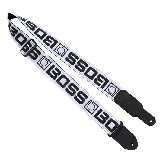 Boss Monogram Guitar Strap White with Black Logo
