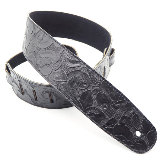 DSL Embossed Leather Guitar Strap - Black