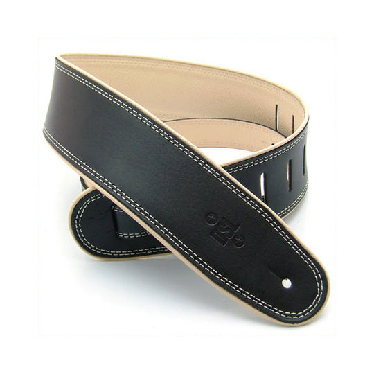 DSL Garment Leather Rolled Edge Guitar Strap - Black/Beige