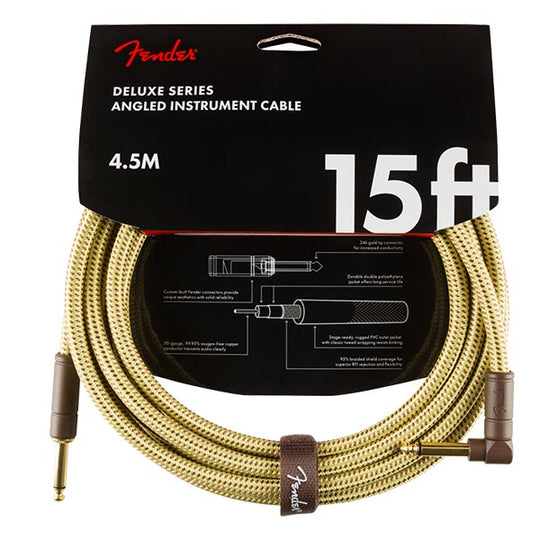 Fender Deluxe Series Instrument Cable 15ft - Tweed (Straight to Right-Angle)