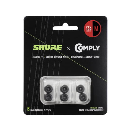 Shure EACYF1-6M Comply™ (100 Series) Black Foam Sleeves (6-Pack, Medium)