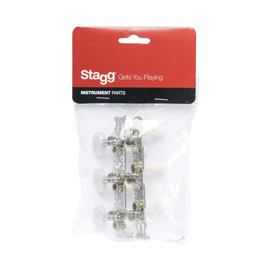 Stagg Classical Guitar Machine Heads - Chrome w/ White Buttons (SP-MHCL-STD)