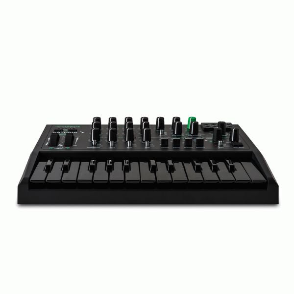 Black MIDI keyboard controller on a white background