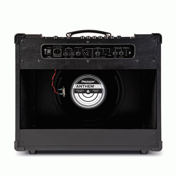 Black guitar amplifier with 'Anthem' branding on a white background