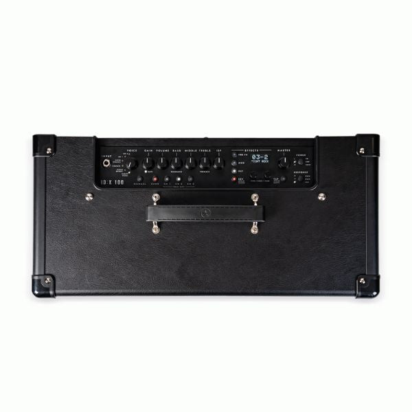 Black guitar amplifier on a white background