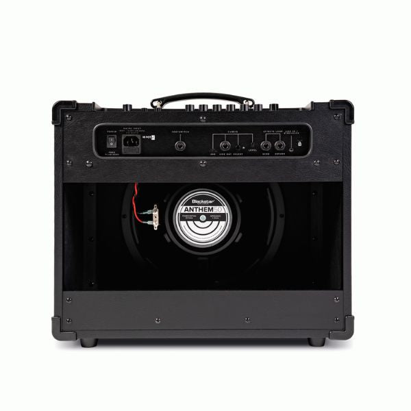 Black guitar amplifier with 'Anthem' branding on a white background