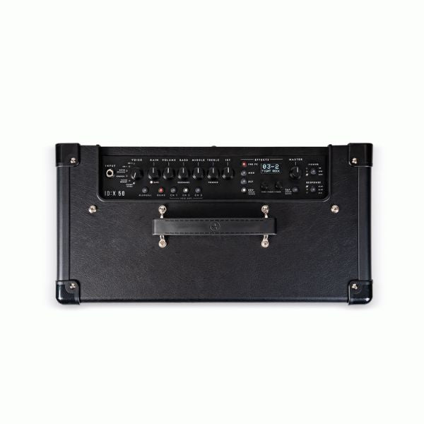 Black guitar amplifier on a white background