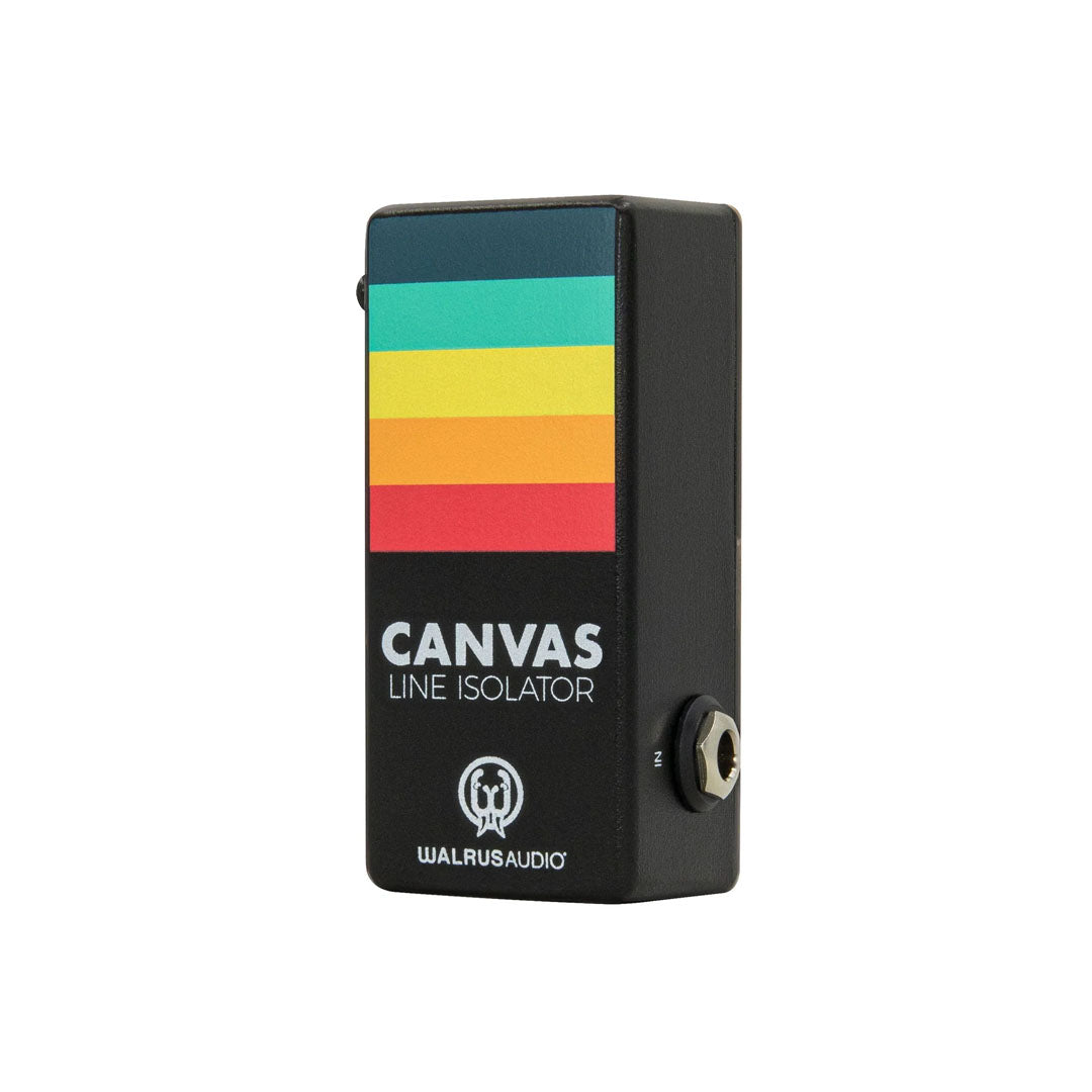 Walrus Audio Canvas Line Isolator with rainbow stripes on a white background