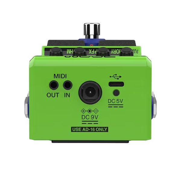 Green electronic device with various ports on a white background