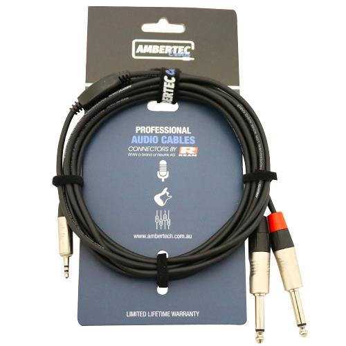 AmberTec Stereo Breakout Cable (3.5mm TRS to Dual 1/4" TS) 3m