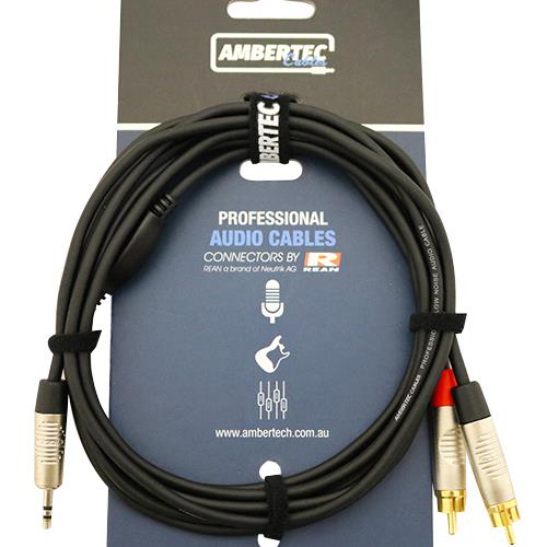 AmberTec Stereo Breakout Cable (3.5mm TRS to Dual RCA) 1.5m