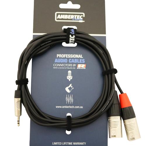 AmberTec Stereo Breakout Cable (3.5mm TRS to Dual XLR) 1.5m