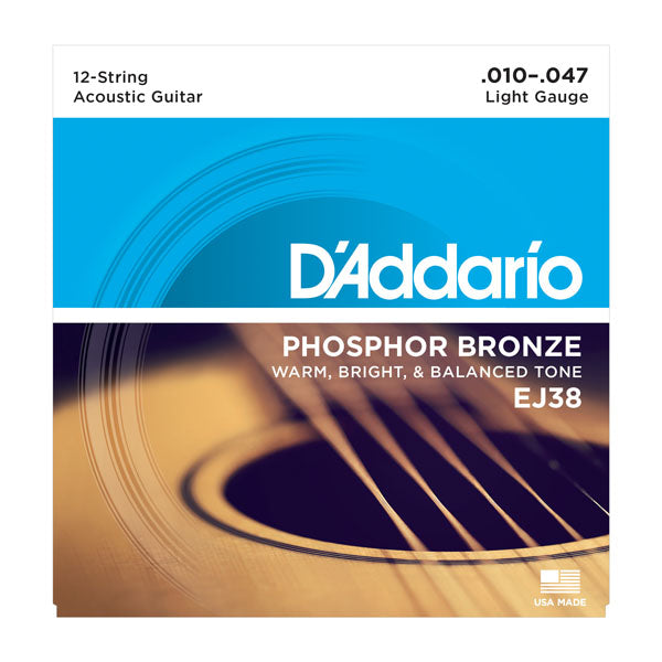 D'Addario EJ38 12-String Phosphor Bronze Acoustic Guitar Strings, 10-47