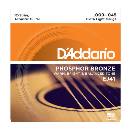 D'Addario EJ41 12-String Phosphor Bronze Acoustic Guitar Strings, 09-45