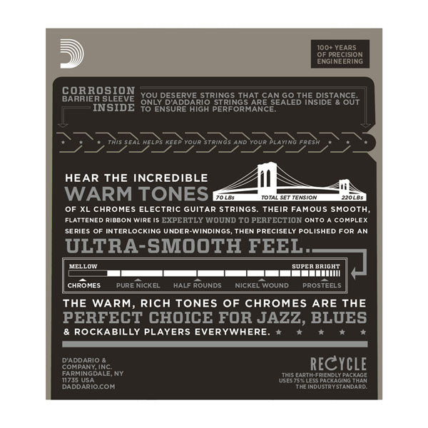 D'Addario ECG24 Chrome Flat Wound Electric Guitar Strings Jazz 11-50