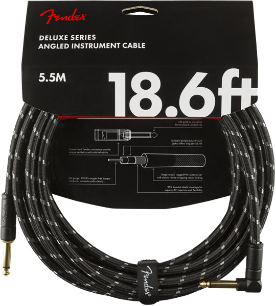 Fender Deluxe Series Instrument Cable 18.6ft - Black Tweed (Straight - Right-Angle)
