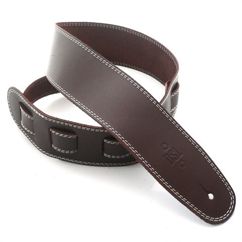 DSL Brown Leather Guitar Strap with Beige Stitch