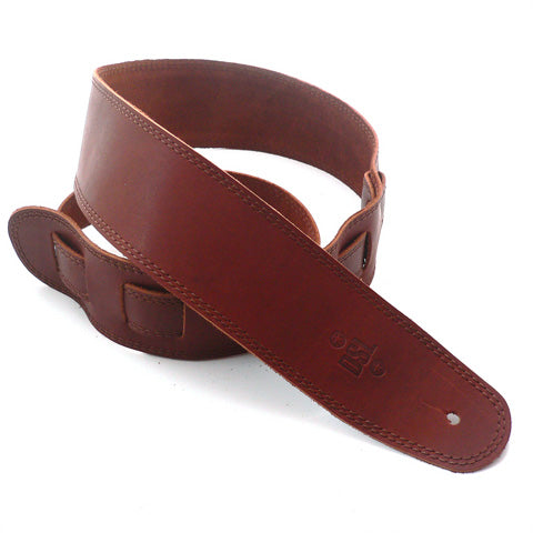 DSL Maroon Leather Guitar Strap with Brown Stitch