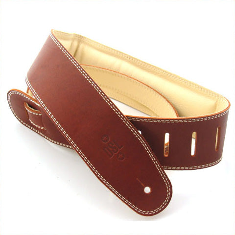 DSL Padded Guitar Strap (Maroon with Beige Stitching)