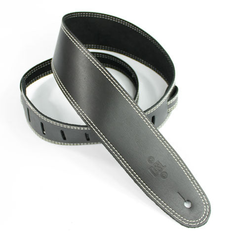 DSL Leather Guitar Strap (Black with Beige Stitch)