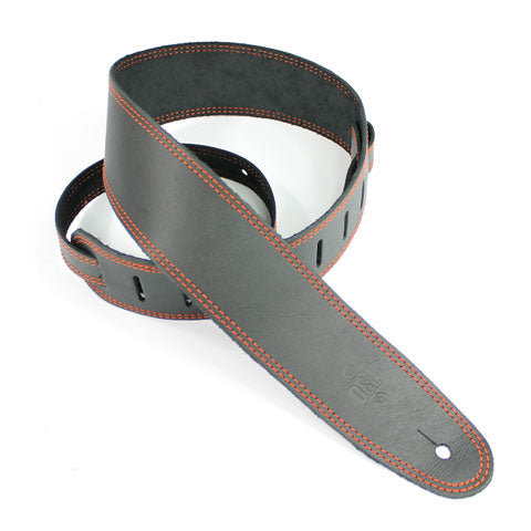 DSL Leather Guitar Strap (Black with Orange Stitch)
