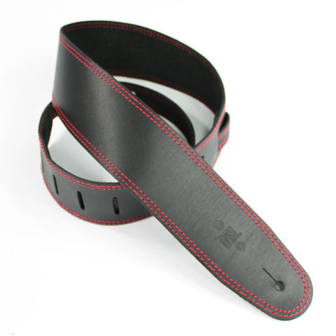 DSL Leather Guitar Strap (Black with Red Stitch)
