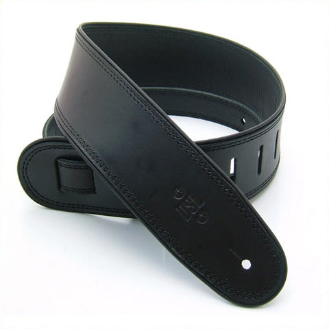 DSL Garment Leather Rolled Edge Guitar Strap - Black/Black