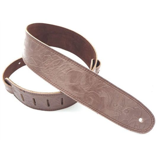 DSL Embossed Leather Guitar Strap - Brown