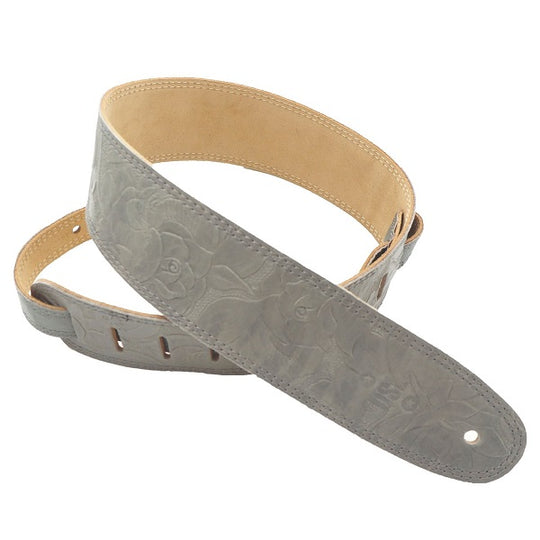 DSL Embossed Leather Guitar Strap - Grey