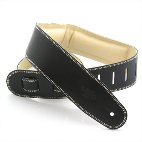 DSL Padded Guitar Strap (Black with Beige Stitching)