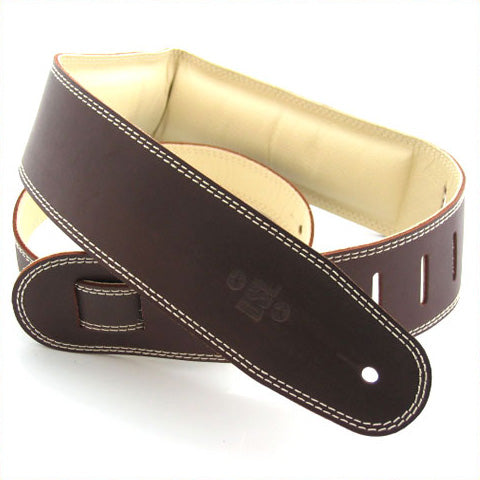 DSL Padded Guitar Strap (Brown with Beige Stitching)