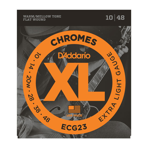 D'Addario ECG23 Chrome Flat Wound Electric Guitar Strings Jazz Extra-Light 10-48