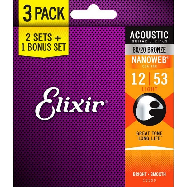Elixir Nanoweb Acoustic 80/20 Bronze 3-Pack