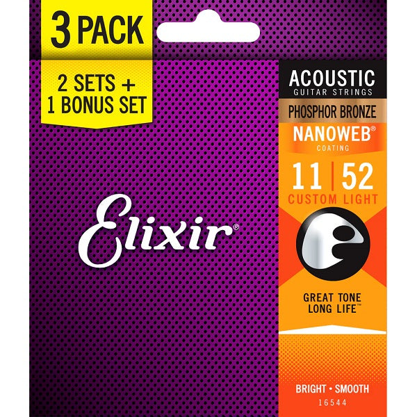 Elixir Nanoweb Acoustic Phosphor Bronze 3-Pack