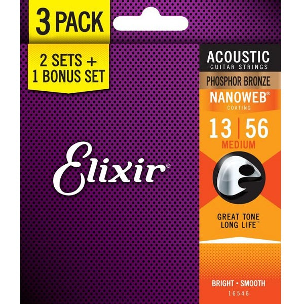 Elixir Nanoweb Acoustic Phosphor Bronze 3-Pack