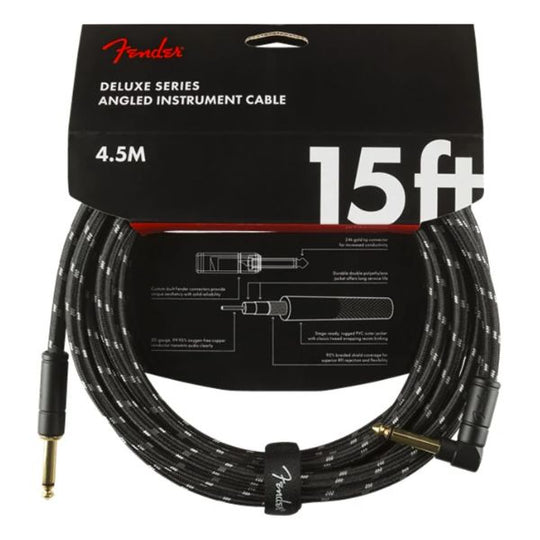 Fender Deluxe Series Instrument Cable 15ft - Black Tweed (Straight to Right-Angle)