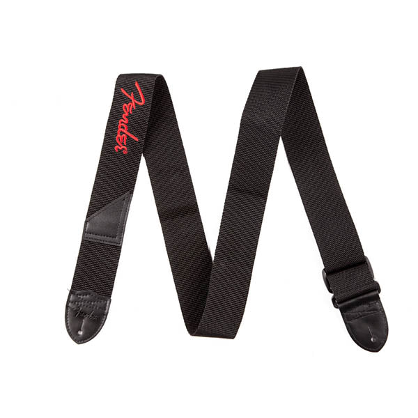 Fender Poly Logo Strap Black - Red Logo