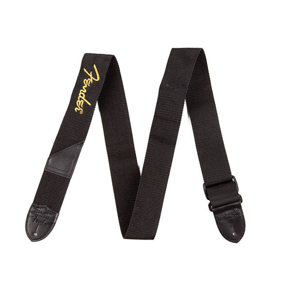 Fender Poly Logo Strap Black - Yellow Logo