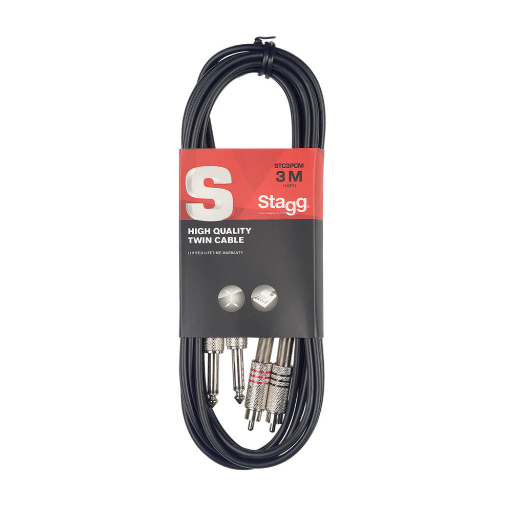 Stagg Twin Cable 3m - RCA to 1/4" Jack