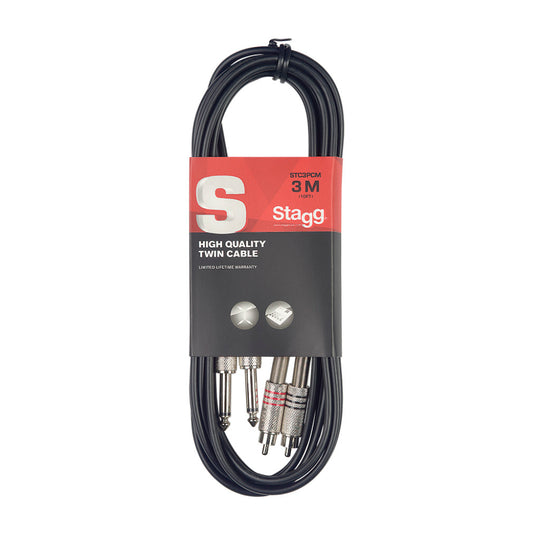 Stagg Twin Cable RCA to 1/4" TS (3m) STC3PCM