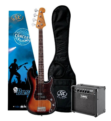 SX 3/4 Bass Guitar Pack with Laney Amp (Sunburst)