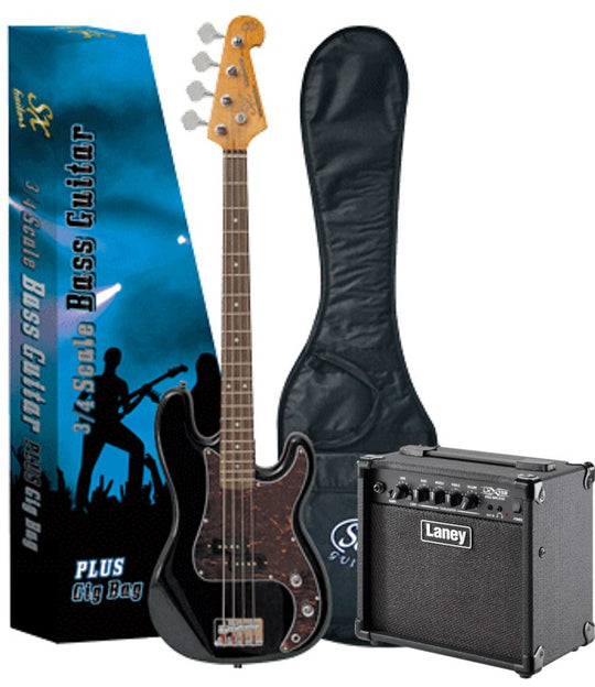 SX 3/4 Bass Guitar Pack with Laney Amp (Black)