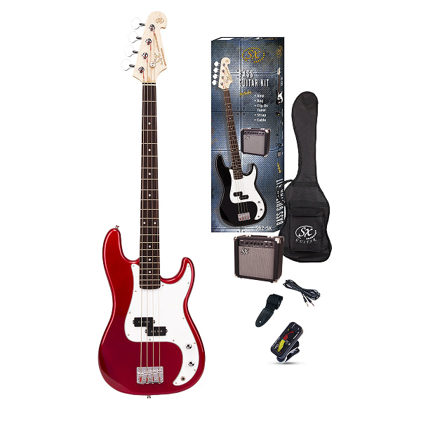 SX 3/4 Bass Guitar Pack with SX Amp (Red)